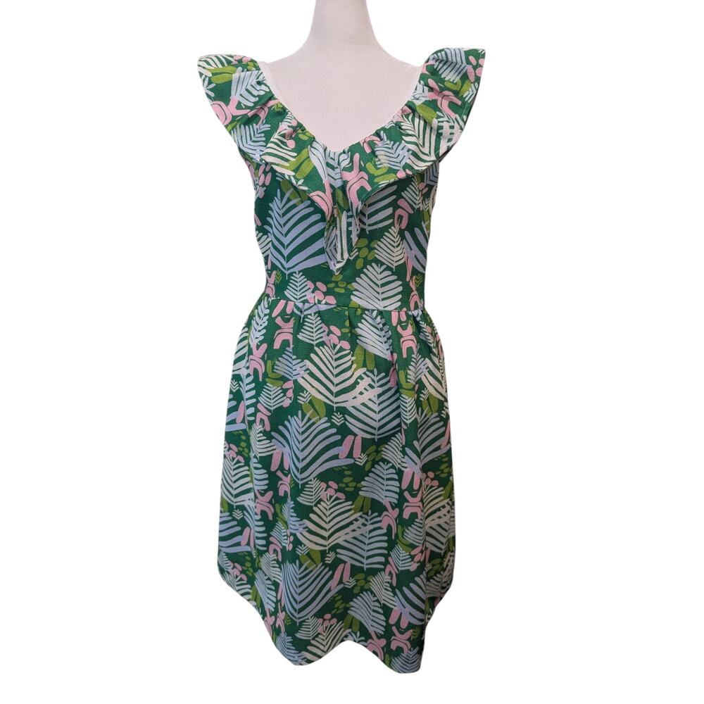CK Bradley Edith Mini Green Leaf Ruffle Dress X-Small